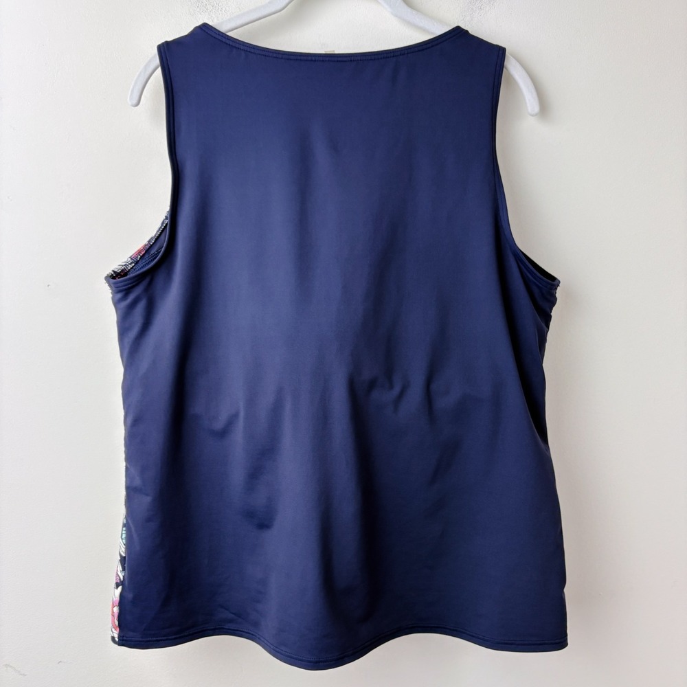 Lands End High Neck Tankini Top 16DD Navy Blue Floral Swim Modest‎ Built-in Bra - Picture 4 of 8